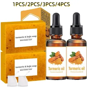 Turmeric Soap 100g + Turmeric Facial Oil 30ml - Natural Skincare Set | Turmeric, Lemon & Kojic Extracts | Deep Hydration, Softness & Soothing | Granular Texture with Gentle Foam | Alcohol-Free | For Face & Body Use