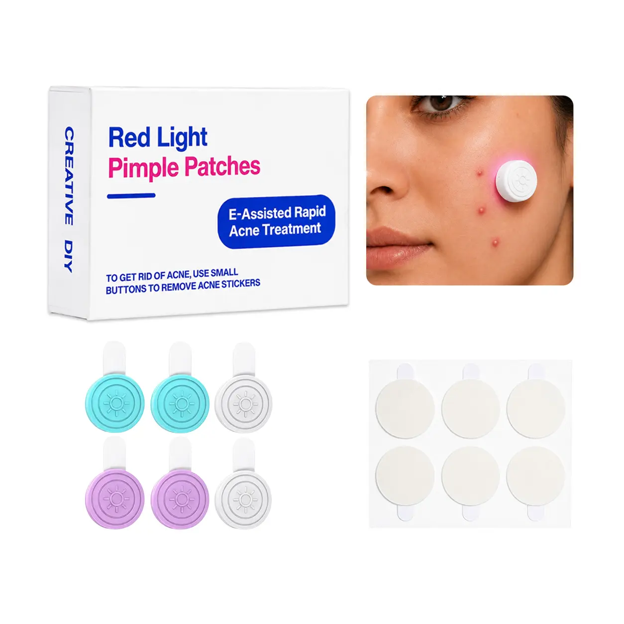 Red Light Pimple Patches，Pimple Treatment & Acne Treatmentar，460nm blue light acne, 630nm Red Light Soothes Visible Redness & Calms Skin