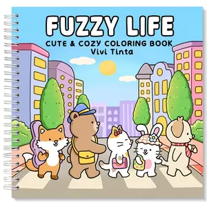 Fuzzy Life: Cute & Cozy Coloring Book for Adults & Teens Featuring Adorable Animal Friends in Everyday Moments for Stress Relief