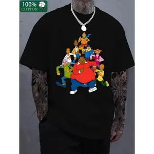 Fat Albert and Cosby's Child Pattern Print T-Shirt - Boutique 180g Thickened Cotton, Men's Fashion Casual, Short-Sleeved Crewneck, High-Quality Graphic Tee for Everyday Wear made in usa Top Black