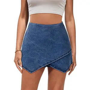 luvamia Jean Skorts for Woman High Waisted Pull On Casual Oversize Stretchy Denim Wrap Skirt with Shorts Trendy Asymmetrical Skort country concert outfits Basic Womenswear