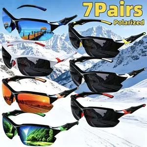 7-Pack Windproof Polarized Sports Glasses with Blue Light Blocking, Lightweight for Anti-Eyestrain Unisex Shades, Fashion Square Design Y2K Vintage, for Baseball Fishing Driving Golf&Running