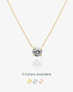 PAVOI 1.5 Carat Cubic Zirconia Solitaire Pendant Necklace - 14K Gold Plated Choker Necklace with Cubic Zirconia Crystal - Hypoallergenic Gold Jewelry Dainty Necklaces for Women
