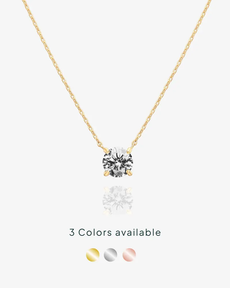 PAVOI 1.5 Carat Cubic Zirconia Solitaire Pendant Necklace - 14K Gold Plated Choker Necklace with Cubic Zirconia Crystal - Hypoallergenic Gold Jewelry Dainty Necklaces for Women
