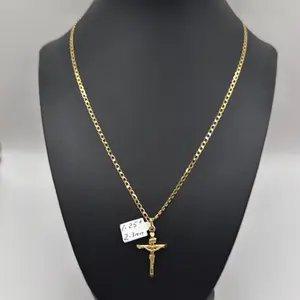Gloss Cut Chain with 10k Gold Cross charm