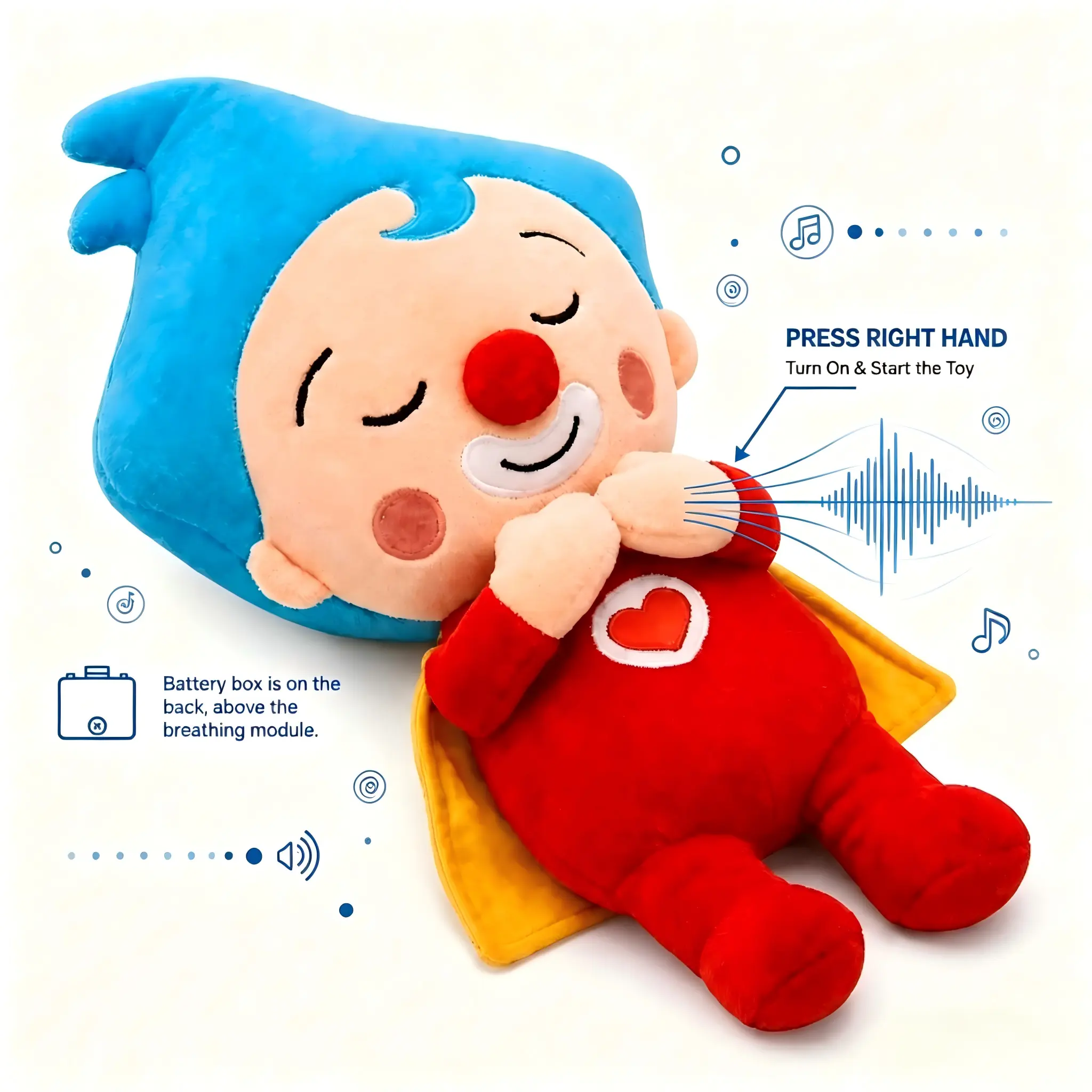 40cm Electric Rhythmic Breathing Plush Toy with Glowing Belly, Toddler Bedtime Calming Sleep Soother Gift
