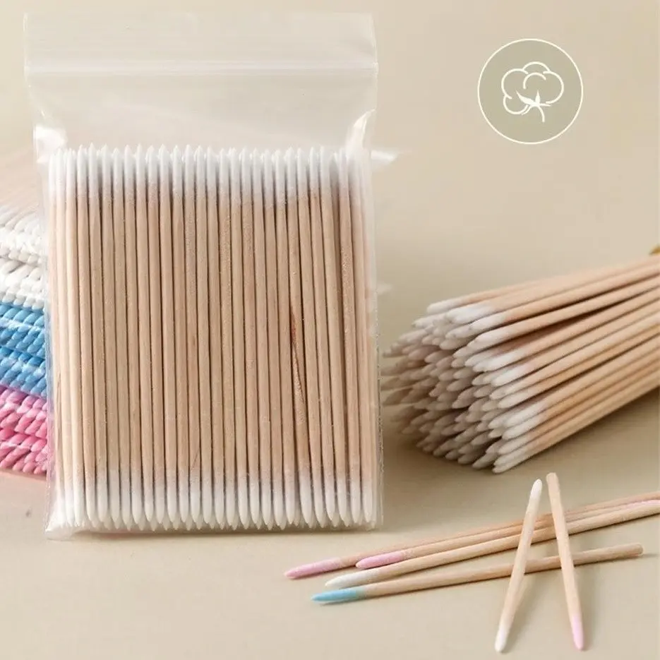 ✨ Dual-Tip Disposable Sterile Fine Cotton Swabs, designed for tattoo cleaning, nail art design, and eyelash extension applications—a specialized essential for professional makeup artistry, Beauty Cosmetics