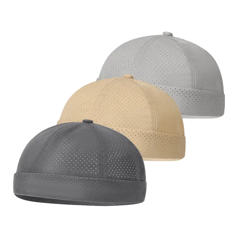 Men's Brimless Fisherman Cap - Retro Solid-Color Perforated Docker Hat, Breathable Polyester Caps, Casual Sports Hat, Quick-Dry for Driving & Fishing, Dark Gray, Khaki, Light Gray, Clothes, Polyester Fits, Unisex, Lightweight, Cooling Sun Protection Hats