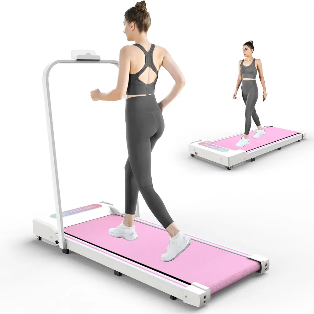 Under Desk Treadmill Walking Pad, 2-in-1 Portable Treadmill with Handle, 2.5HP Quiet Motor 0.5–5 MPH, 265 lbs Capacity, Remote Control & LED Display for Home Office, Pink