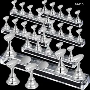 ✨6-Pack Magnetic Nail Practice Stand | Acrylic Nail Display Rack | with Magnetic Base | Nail Art Training Model | Suitable for DIY Salon Beginners | Nail Art Tools