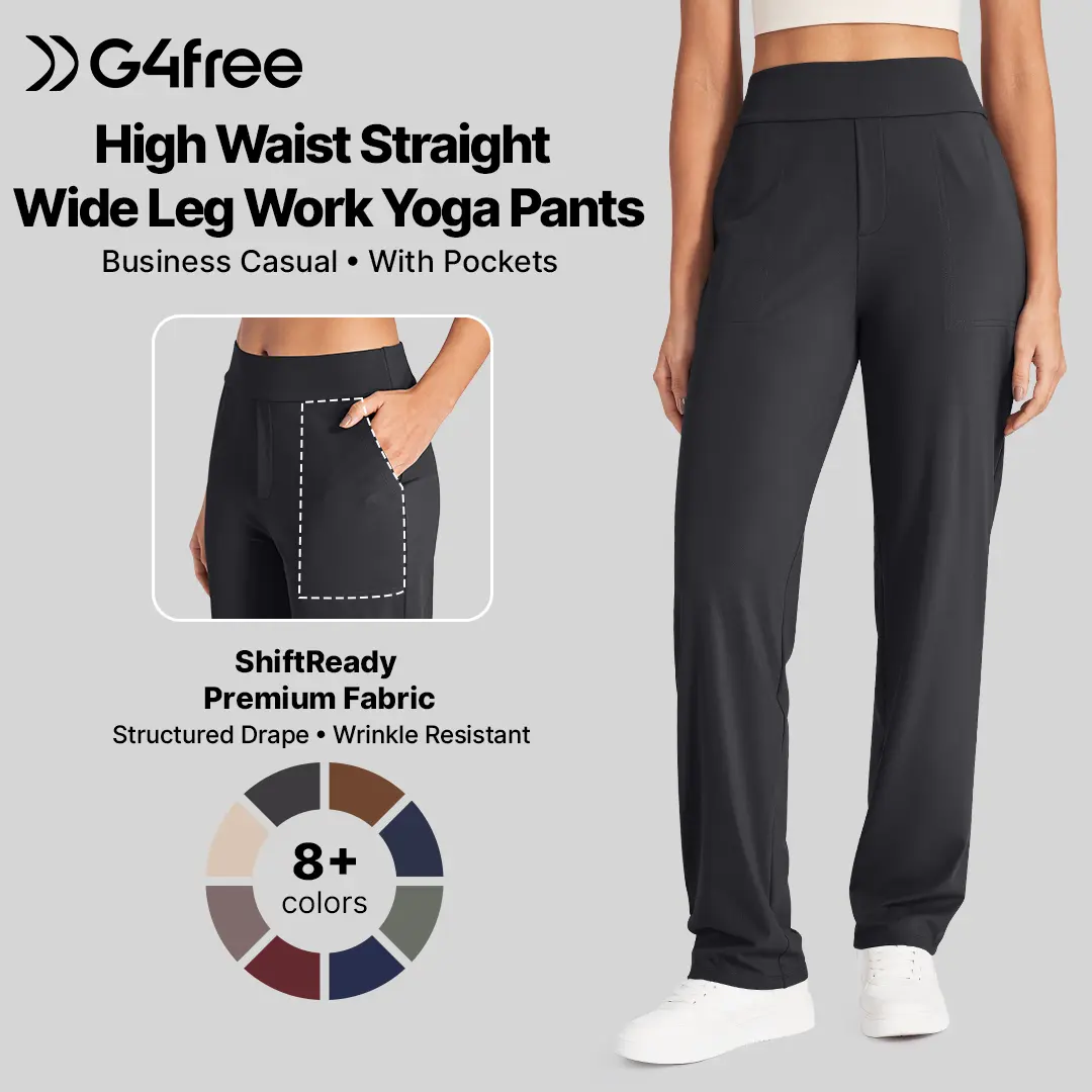 G4Free Women's High-Rise Straight-Leg Pants - Basic Office Work Clothes, Business Casual Trousers with Pockets, 28" Minimalist Comfortable Womenswear Bottoms