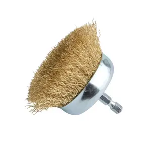 Gunpla 3" Wire Cup Brush with 1/4" Hex Shank - Heavy Duty Brass-Coated Steel Crimp Wheel Power Drill Attachment, Hardware Hand Tool for Metal Rust, Paint Removal, Hand Tools