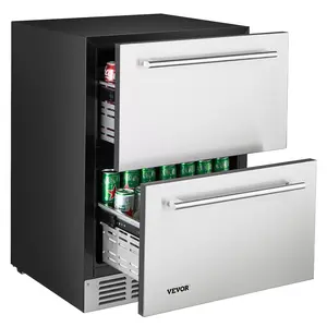 【Father's Day】VEVOR 24 Inch Under Counter Drawer Refrigerator, Stainless Steel Dual Drawer Fridge with Temperature Control, Outdoor Refrigerator with Powerful Compressor & LED Display, Fit for Home, Office, etc.