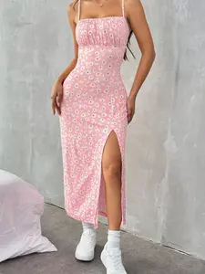 Daisy Strap Long Dress, Gentle Slimming Side Slit Dress, Style Floral Print Maxi Dress, Elegant Summer Fashion, Elegance, Womenswear, Feminine, Chic, Casual