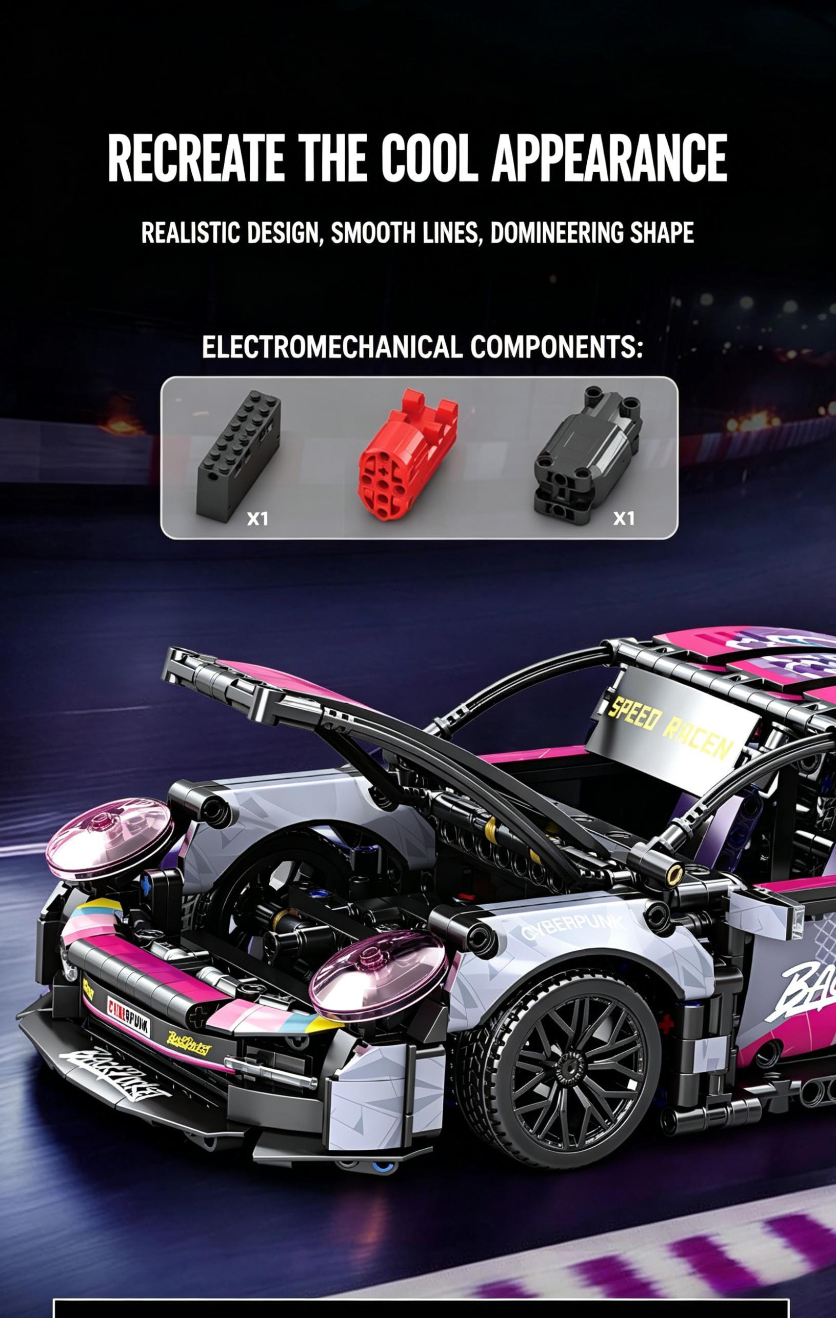 Limited Edition 1:14 RC 911 Supercar Block Kit - 1000+ PieceBuild, Dual Motors with LED Light Effects, 2.4GHz RemoteControl + Acrylic Display Case - 911-Inspired Design, PerfectGift for Kids & Collectors Holiday Gift