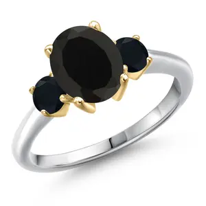 925 Silver and 10K Yellow Gold Black Onyx Engagement Ring For Women | 2.44 Cttw | Oval 9X7MM | Gemstone December Birthstone