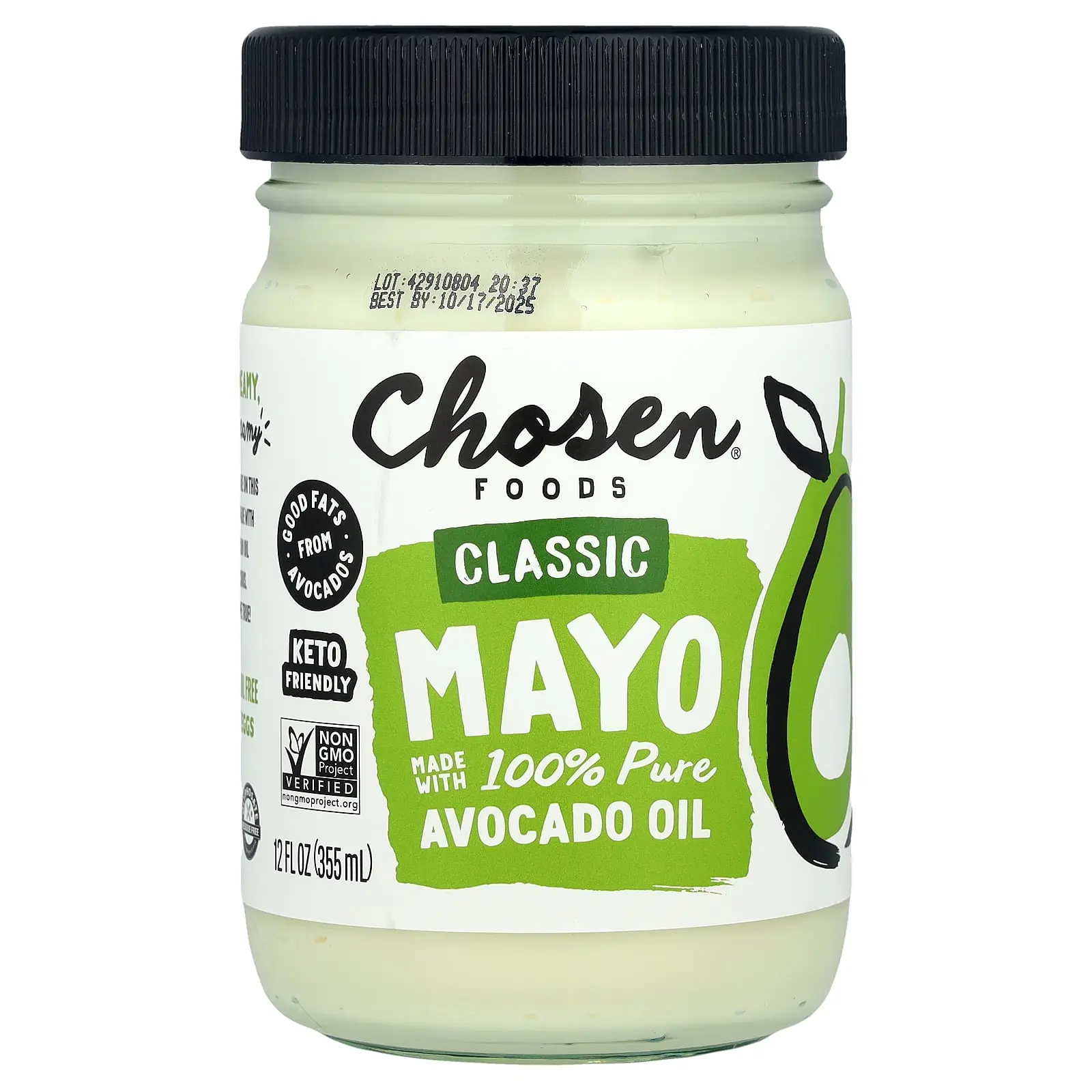 Chosen Foods Classic Mayo Made With 100% Pure Avocado Oil , 12 fl oz (355 ml)