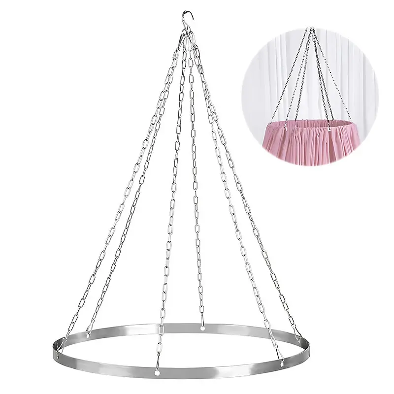 1 Set 24 Inch Ceiling Hanging Decoration Kit Silvery Metal Round Curtain Rod Hardware Kit Suitable for Wedding Venues Event Decorations Stage Design Modern Curtains Interior Designers Wedding Arrangements Smooth Surface Durable Hanging Rings
