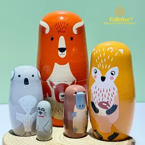 1 Set Russian Nesting Dolls, kangaroo Bear Matryoshka Dolls, Wooden Educational Toys for Kids, Crafts & Collectible Souvenirs, Ideal Gifts for Christmas Halloween Easter Thanksgiving Valentine's Day Ramadan New Year Birthday Party Wedding.
