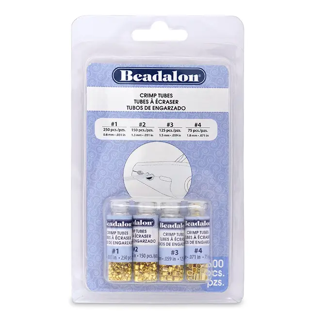 Beadalon Crimp Tube Assorted Sizes Variety Pack Gold Color - 600 pcs, Size 1, 2, 3, 4, for Jewelry Making & Beading