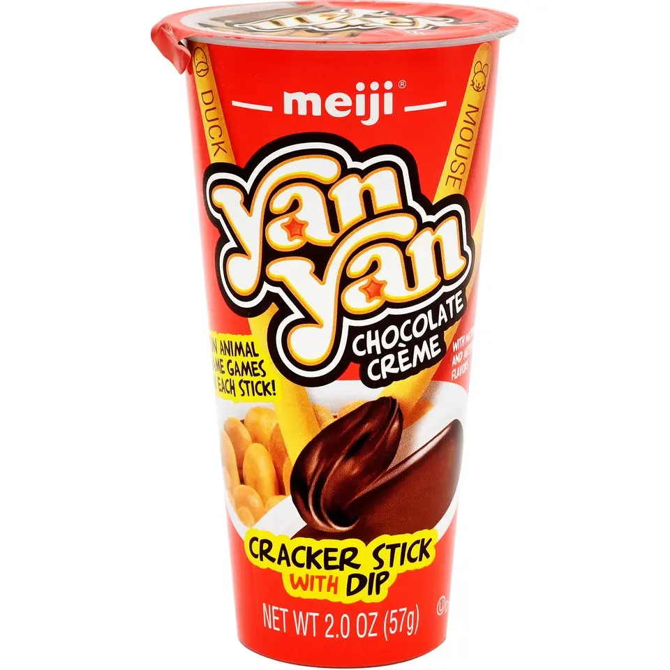 Meiji YanYan Crispy Biscuit & Cookie Sticks with Creamy Chocolate Dip, 2oz Ready-to-Eat Snacks, On-the-Go Treat, Contains Dairy & Wheat