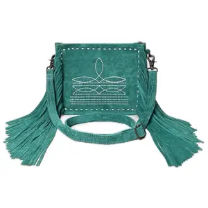 Mia Suede Fringe Crossbody - White Stitch Western Bag