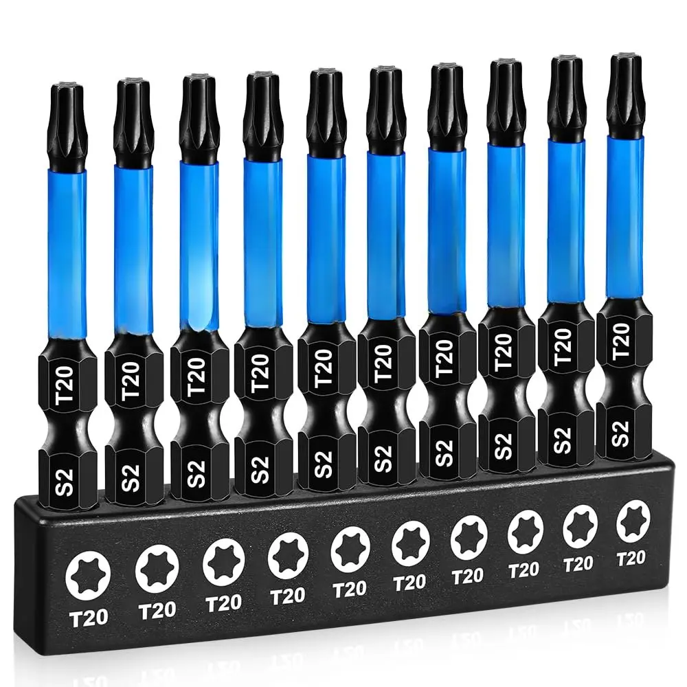 10-Pack T20 Torx Bit 2 Inch, Professional-Grade T 20 Torx  Bits for  Driver,   Design, S2 Alloy Steel with 1/4'' Hex Shank & CNC - Machined Tips, Driver Bit Set, Screwdriver Bits