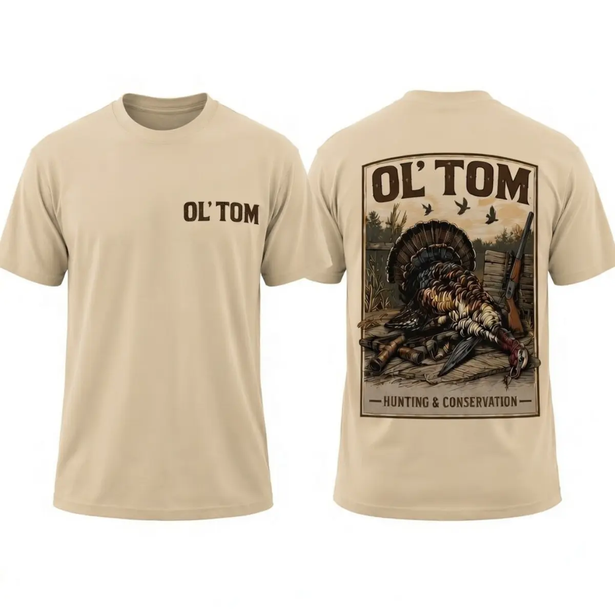 OL’ TOM Turkey Hunting T-Shirt, Vintage Gobbler Hunter Tee, Outdoor Hunting Graphic Shirt, Retro Wildlife Hunting Apparel, Hunter Gift for Men
