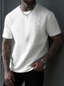 Men's Spring Summer Textured Fabric Solid Color Short Sleeve T-Shirt, Casual Loose Knit Top, Perfect for Fashion Outdoor Sports & Daily Wear