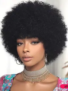 Short Curly Pixie Cut Wigs with Bangs Human Hair for  Women Human Hair Pixie Wig