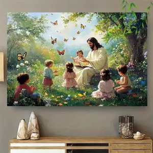 It features a vintage design, depicting a garden surrounded by butterfliesHigh-definition canvas decorative painting 11.8* 15.7inch (30* 40cm ) with wooden frame -- Modern home decoration, can be directly hung in the living room or bedroom