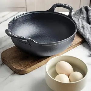 1pc Non-Stick Cast Iron Frying Pan with Double Handles, Nonstick Skillets, Durable & Easy to Clean, Perfect for Outdoor Grilling & Camping, Rust-Resistant Food-Safe Cast Iron Cookware | Ergonomic Design | Camping Skillet