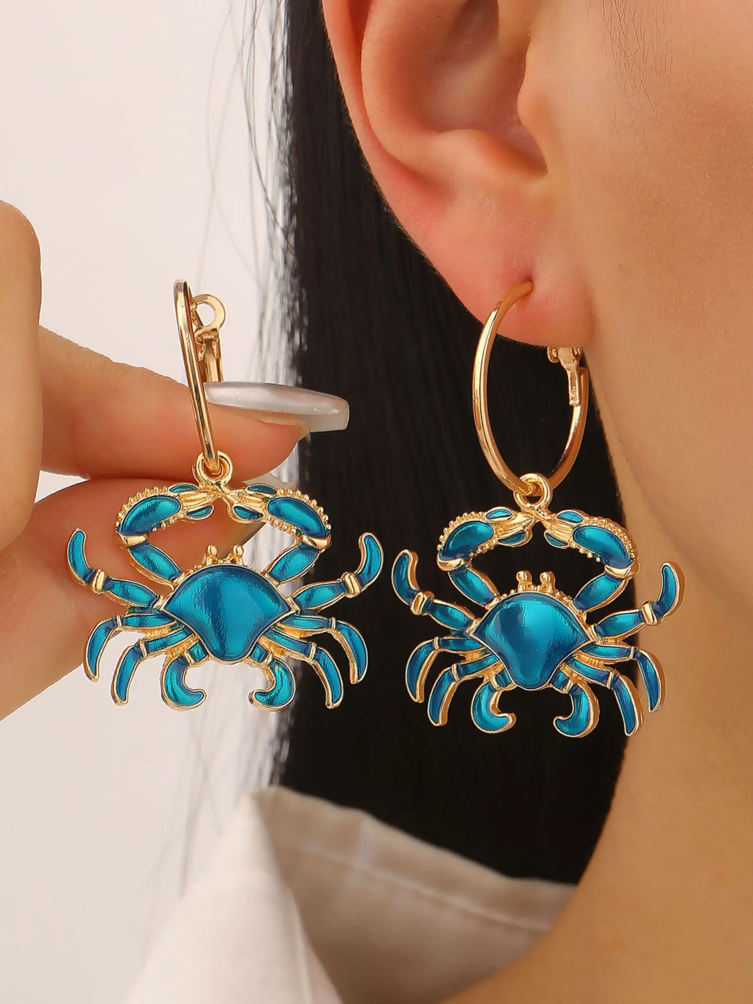 European and American Style Beach Ocean Vacation Exaggerated Design Alloy Lobster Crab Pendant Fashion Dangle Earrings, Unique Jewelry for Women