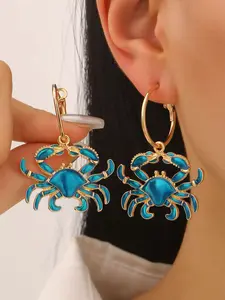 European and American Style Beach Ocean Vacation Exaggerated Alloy Lobster Crab Pendant Earrings, Unique Jewelry for Women
