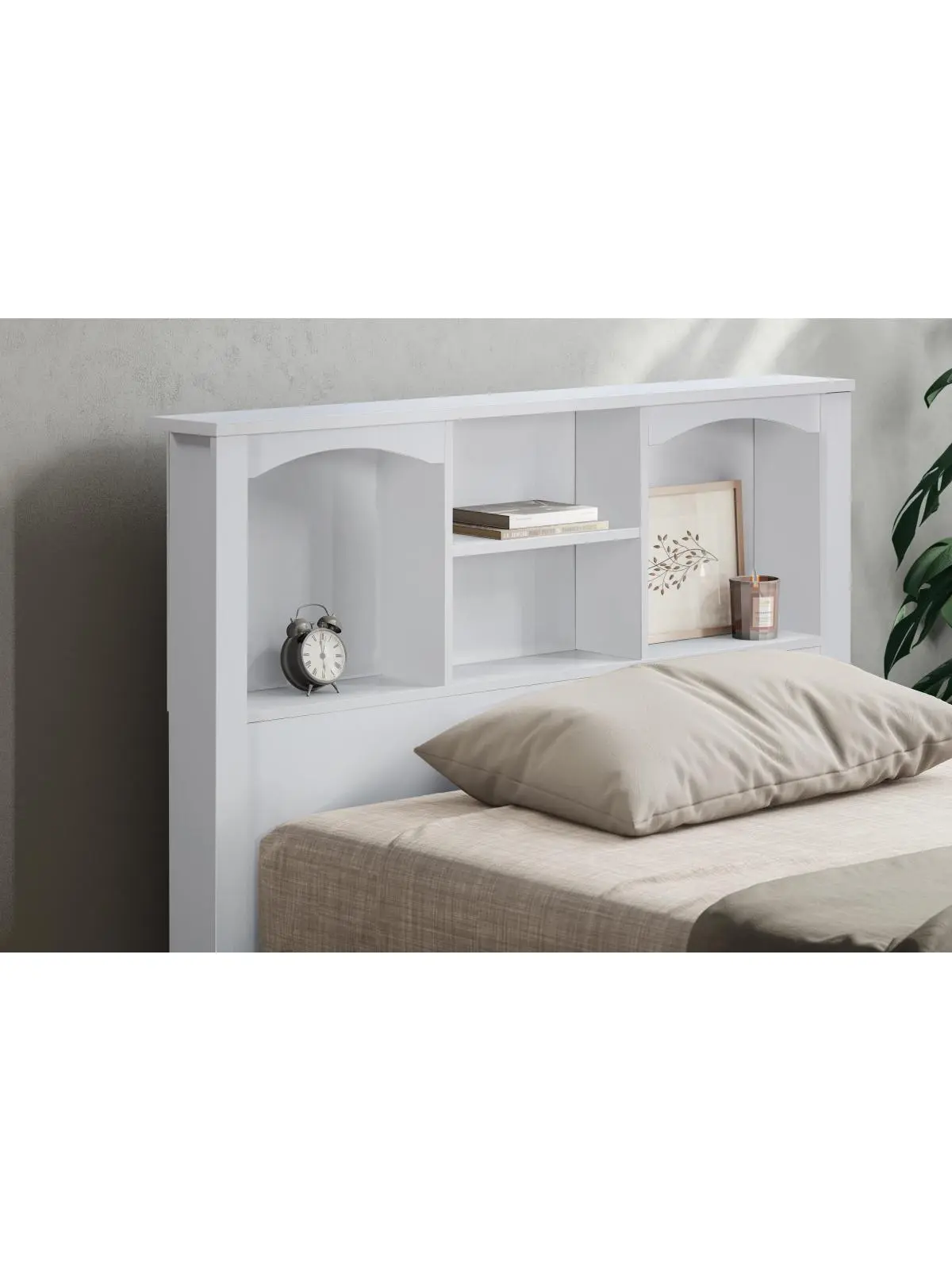 OS Home & Office Furniture 6001 Casual Arched Design Headboard - White, 45 lbs, Twin Size, Attaches to Metal Frame Beds, 2 Arched Front Panels, 5 Shelves, Arched Design Headboards, Laminate