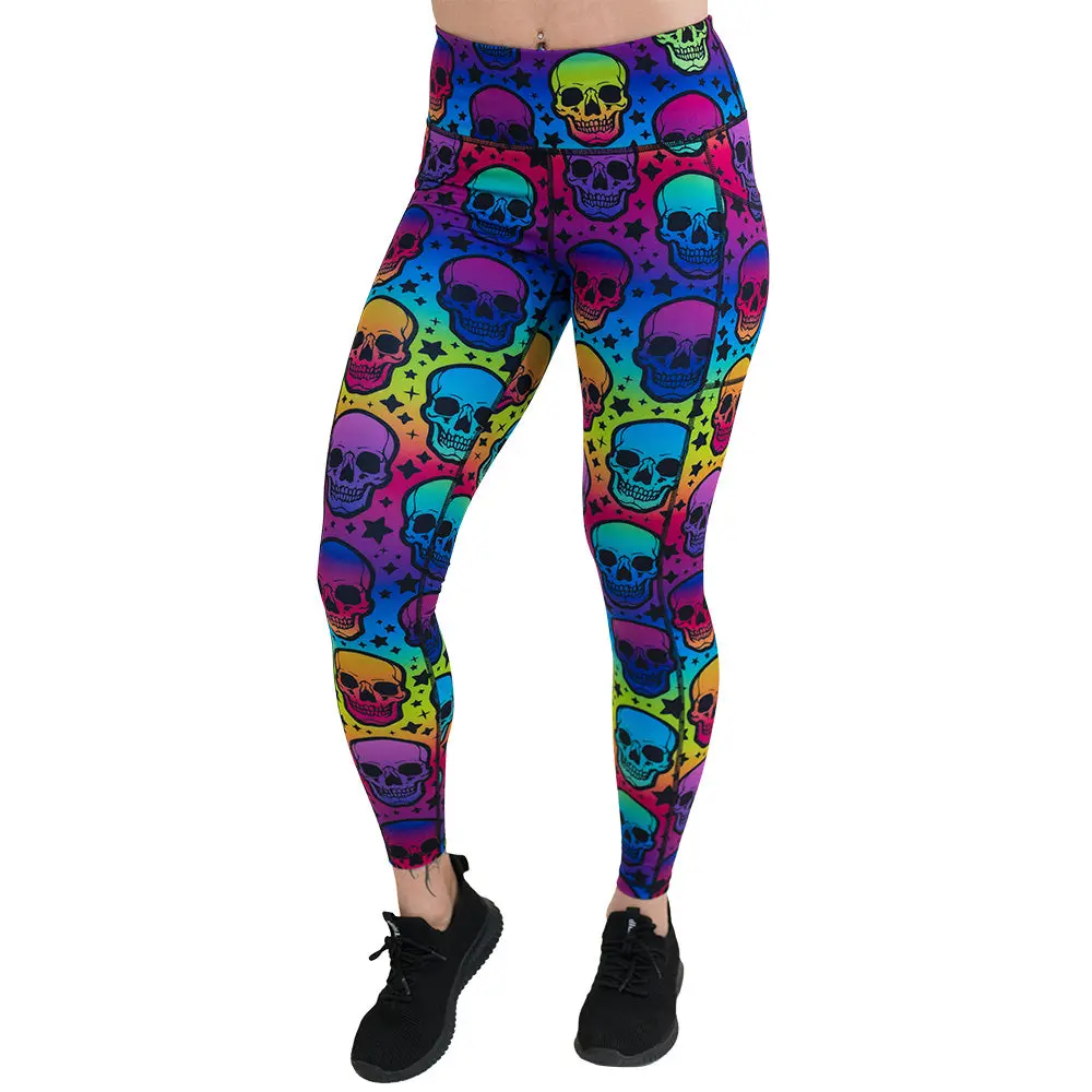 CVG Psychedelic Skulls Leggings Gym Sportswear Bottoms Gym Tights Clothes Fitness Training Pants Athletic Wear