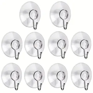 Suction Cup Hook, 10pcs Reusable Clear Strong Suction Cup Hook with Metal Hook, Removable Suction Cup Hook for Bathroom Shower Wall, Kitchen Walls, Window, Glass Door