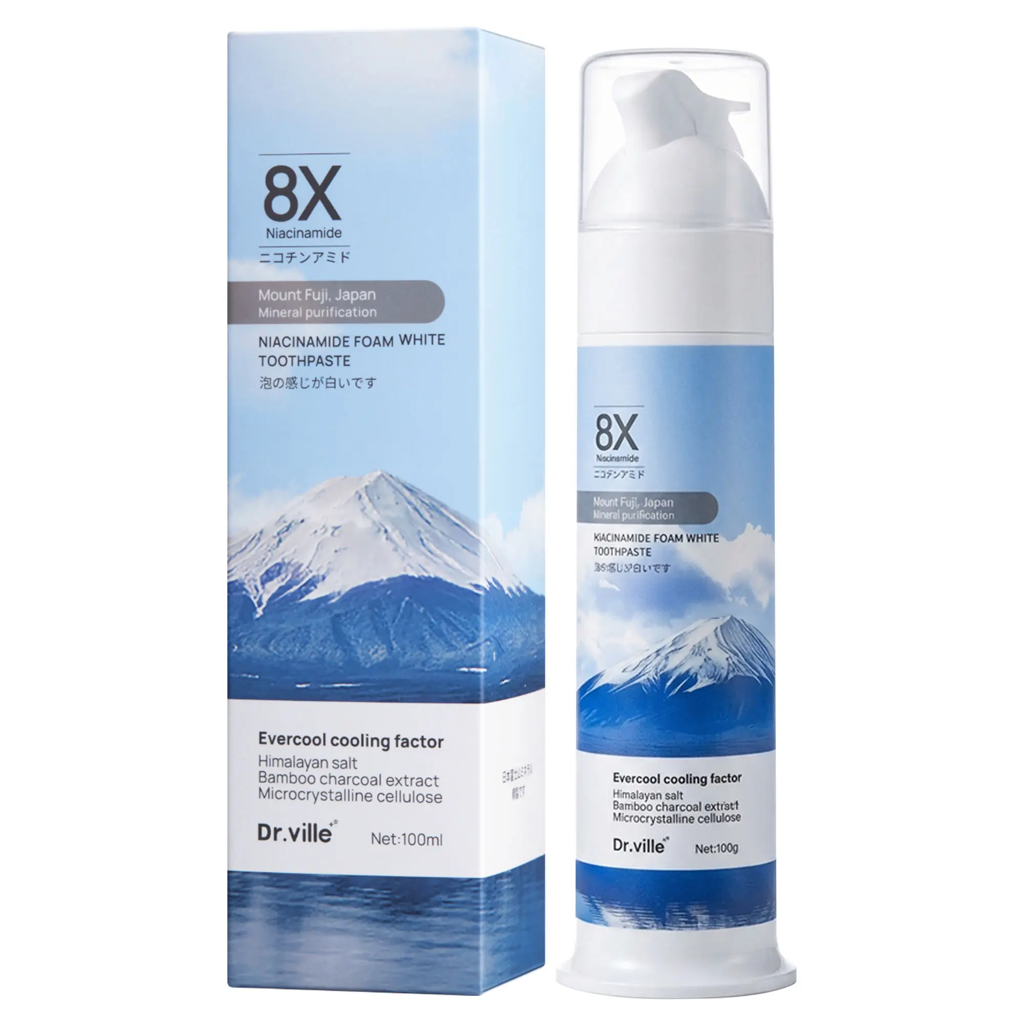 【Professional Formula】Dr.ville 8X Niacinamide Foaming Whitening Toothpaste, Bubble Foam Teeth Cleaner for Brighter Smile, Stain Removal, Fresh Breath, Gentle Daily Oral Care, Mint Toothpaste 100g-A