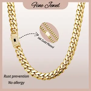 14k Real Gold Plated Cuban Necklace Miami Link Chain with Diamond Clasp Anti-Friction for Men Women Stainless Steel Thick Chain Hip Hop Jewelry 6/8/10/12/14MM Colorfast Waterproof  Thickened Black Friday
