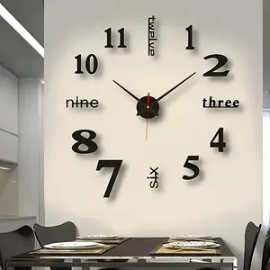 Modern Silent Night Glow Digital Wall Clock, Self-Stick Acrylic Mirror Design, Living Room and Study Decor, Battery Powered, Silent Digital Clocks, Battery Operated Clock