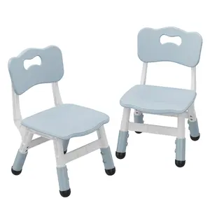 Set of 2 Plastic Toddler Chairs, Height Adjustable Kids Chairs with Ergonomic Backrest, Non-Slip Foot Pads, Stackable Design, for Home, Nursery, Playroom, Classroom