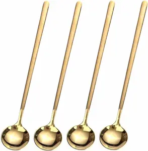 4 PCS 6.7 Inches Coffee/ Tea Spoons Long Handle, Gold, Ice Tea, Espresso Stainless Steel Long Spoons for Stirring