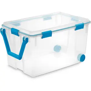 Sterilite 120 Qt Wheeled Gasket Box, Stackable Storage Bin with Latching Lid, Handle and Tight Seal, Plastic Container with Clear Base and Lid, 1-Pack