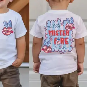 Little Mister Firecracker Shirt, 4th of July Boy Outfit, PatrioticTee, Boys Independence Day Top, Retro Peace Sign Tee