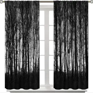 Deep and mysterious UV resistant curtains, 2 pieces of Gothic forest style curtains, semi transparent polyester fabric, with pole mouth curtains, Window Curtain