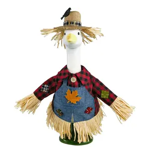 Scarecrow Porch Goose Outfits for 23 Inch Lawn Statue, Costume for Plastic/Cement Goose Statue, Seasonal Fall Sculpture Clothes for Garden Yard Patio Party Decoration