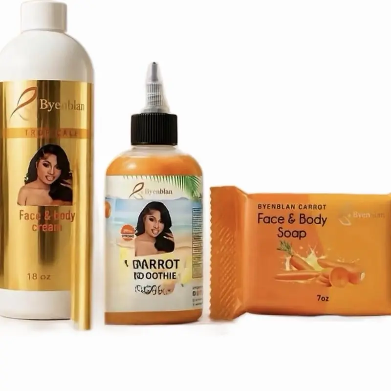 Byenblan 3-Piece Carrot-Infused Skincare Set - 18oz Cream, 2X Strong Carrot Juice, 7oz Face & Body Soap