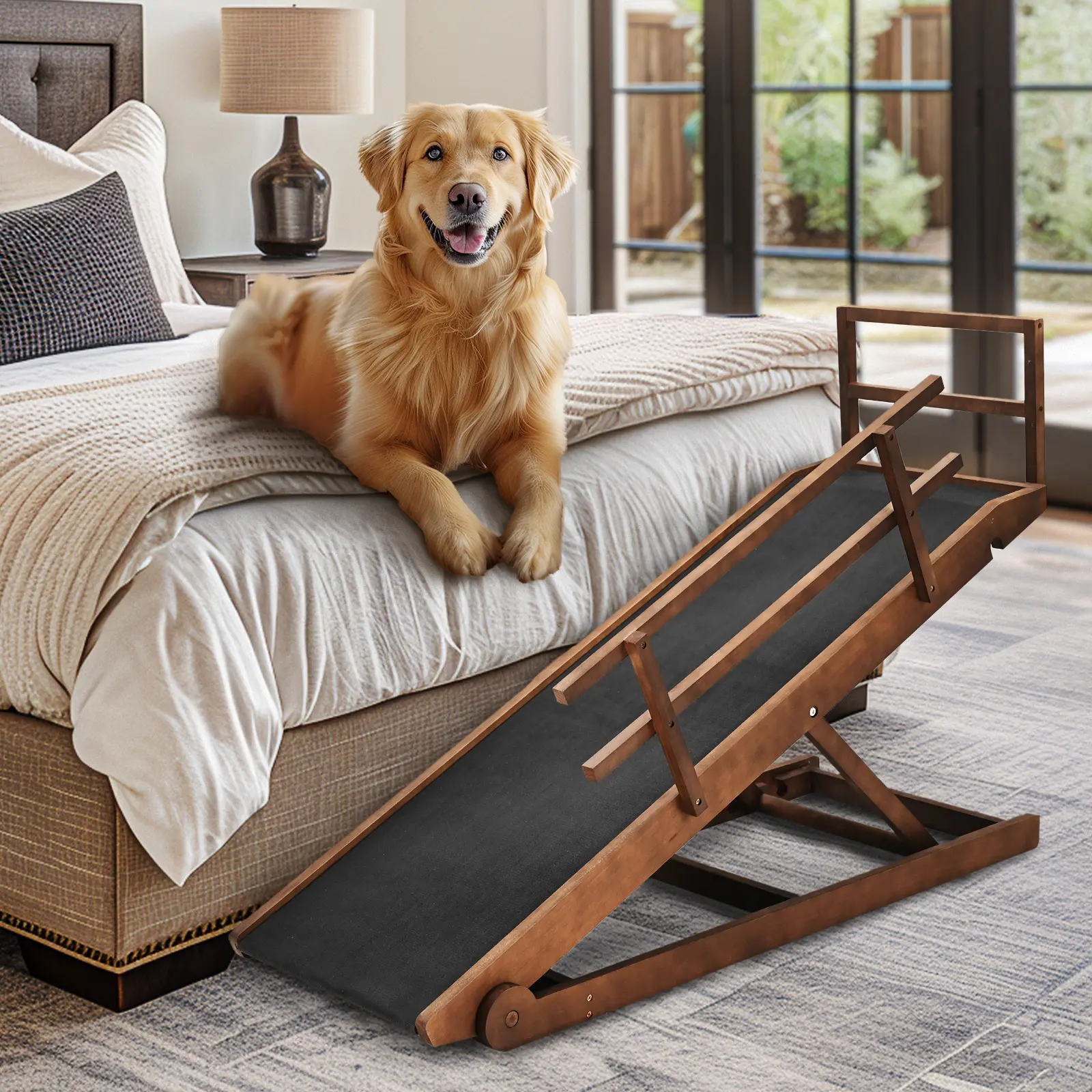SLSY Brown Wooden Dog Ramp with Adjustable Height, Pet Stair Ladder for Bed, Sofa & SUV, Non-Slip Climbing Ramp for Small Dogs, Cats & Senior Pets tiktokshopbacktoschool, Different Sizes And Mobility Levels, Indoor And Outdoor Use, Non-Slip Surface, Reduc