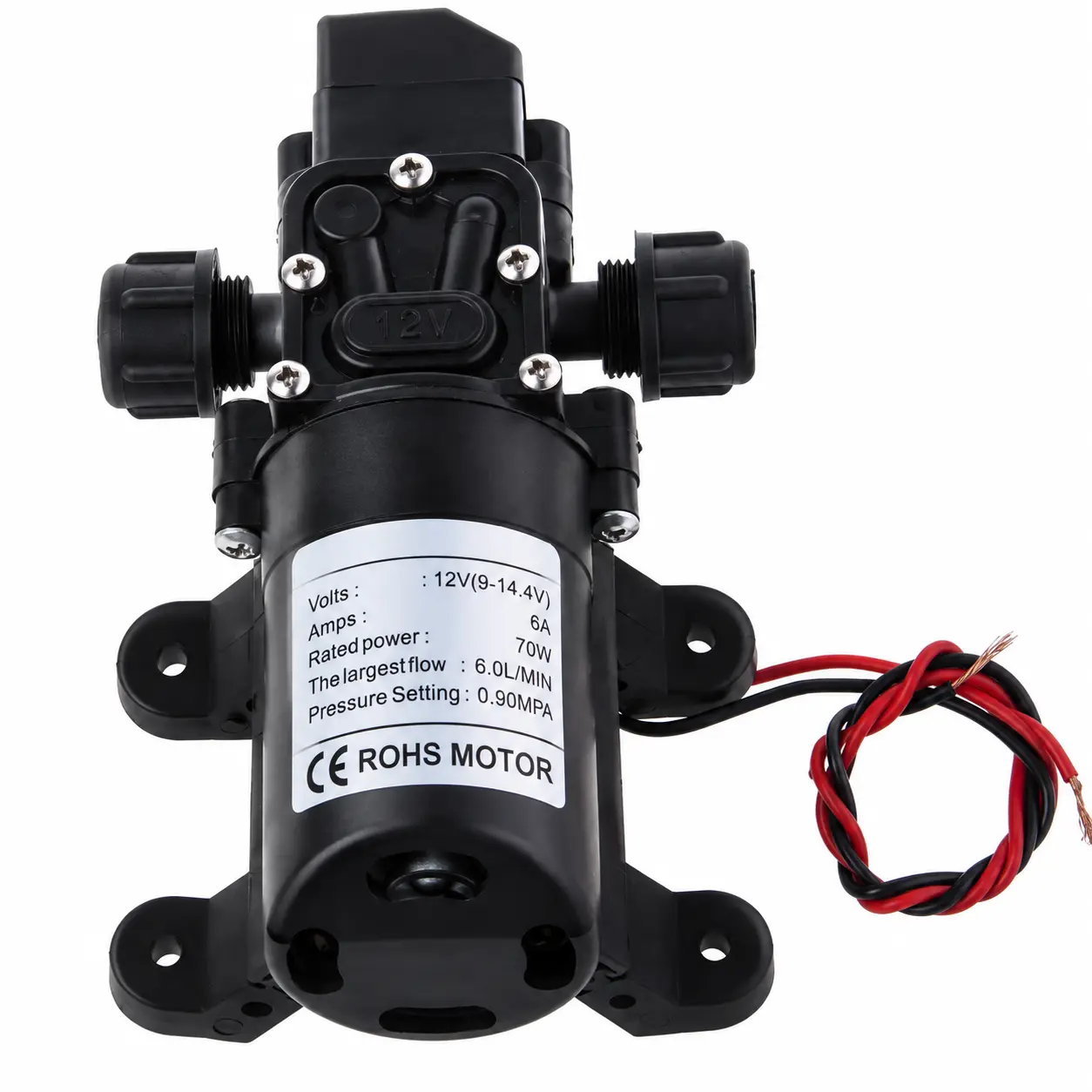 12V DC Self-Priming Diaphragm Water Pump, 130PSI 70W High-Pressure On-Demand Booster Pump with Automatic Pressure Switch, 6L/min Silent Dry-Running for RV, Garden Irrigation