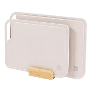 Rice Fiber Cutting Board Set with Bamboo Stand for Cooking Prep, 2 Piece Kitchen Set, with Juice Grooves and Handles, (13.5x9.5, 15.5x11 in)